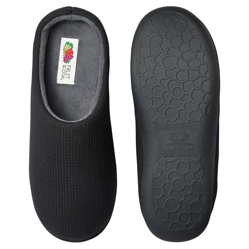 Fruit of the Loom Men's Ribbed Jersey Clog Slippers - Memory Foam Sole - Indoor/Outdoor, Pantuflas Machine Washable, Black/Charcoal, XL - image 3