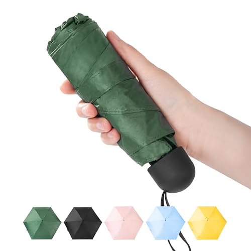 Chakipee Mini Regenschirm Klein Taschenschirm Mit 6 Rippen kompakt Faltbar Leicht Im Freien UV Schutz Regenschirme 260T Stoff kleiner Schirm für Sonne und Regen Grün