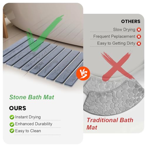 Black Floral Super Absorbent Quick Dry Stone Bath Mat for Bathroom Decor by INFISIBLE - Used condition - Image 4