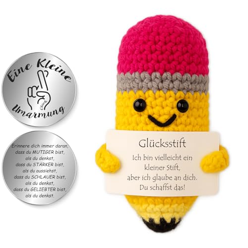 Tixlux Glücksstift Dekofigur, Kreativer Handgemachter Stift mit Botschaft und Kleine Umarmung Glücksbringer, MutmacherGeschenk, Geschenk zur Prüfung, Einschulung Geschenk, KollegenGeschenk