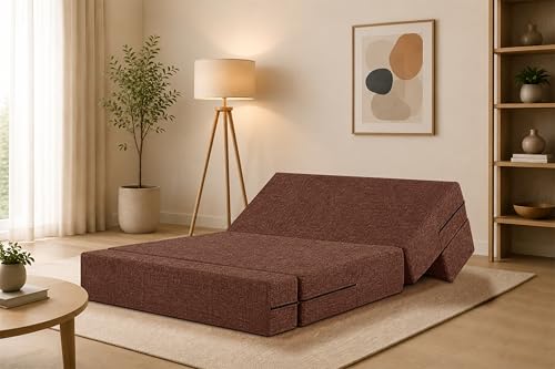 Image of One Seater Sofa Cum Bed Jute Fabric 3 X 6 Ft| Space Saving Foldable Sofa Bed for Living Room & Guest Room | Comfortable Multi-Functional Furniture - Brown