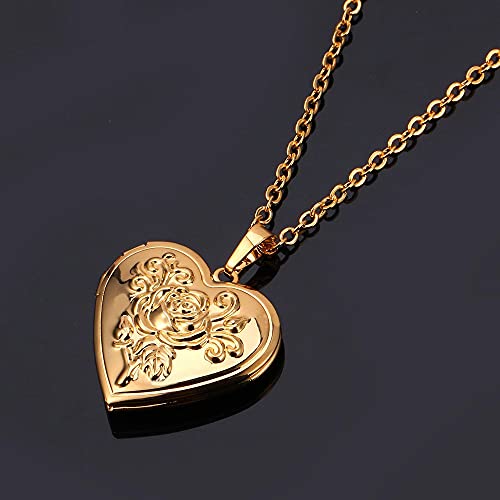 U7 Heart Shaped Photo Locket Pendant Women Fashion Jewelry 18K Gold Plated Necklace #TOP1