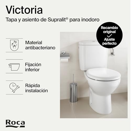 Miniatura 2 de Roca Victoria - Tapa Y Asiento De Supralit Para Inodoro Con Bisagras Acetálicas, Tapadera De Wc Original Con Ajuste Perfecto, Recambio Para Tapa De Váter Resistente, Blanco, A801b6600b