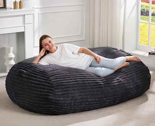Image of Hobestluk 5FT Bean Bag Chairs Adult Bean Bag with Portable Handle Comfy Large Bean Bag Lounge Chair with Removable Cover for Living Room Bedroom (Stripe Dark Grey, 5FT)