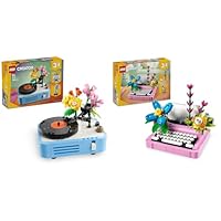 LEGO Creator 3in1 Record Player with Flowers - Rebuilds Into a Radio Model or Microphone + 3in1 Typewriter with Flowers Toy - Transforms into a Keytar Model or a Flowerpot 31172 + 31169