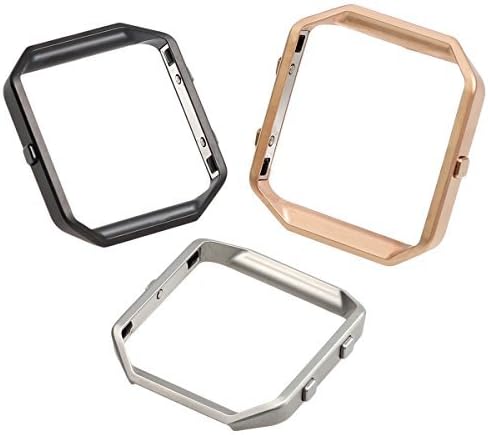 bayite Replacement Accessory Steel Frame Compatible Fitbit Blaze Smart Watch Pack of 3, Black, Silver and Rose Gold