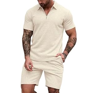 EISHOPEER Men’s Polo Shirt and Shorts Set Fashion Zipper 2 Pieces Outfits