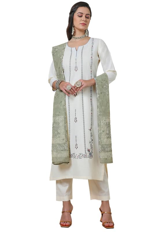 Soch Womens Cream Floral Embroidered Silk Blend Suit Set Deal