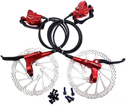 WIROJ Mountain Bike Hydraulic Disc Brake Set, Front & Rear Disc Brake Kit Fit Bicycle MTB XC Trail, e-Bike, Fat Bike, Upgrade kit for Mechanical Disc Brake (Red - Bike Hydraulic Disc Brake Set)