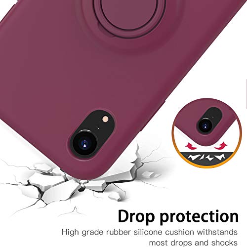 Havva For Iphone Xr Case, [Silicone And Ring Kickstand Series] [Soft Anti-Scratch Microfiber Lining], Full Body Protective Bumper Case For Iphone Xr Women Girls, Winered #TOP3