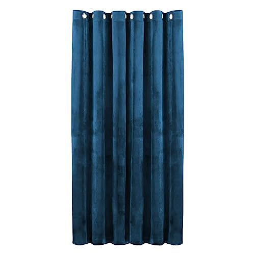 Hafaa Navy Blackout Curtain for Bedroom – 66" wide x 84 inch drop Super Soft Crushed Velvet Curtain for Living Room – 1 Panel Eyelet Curtain with Matching Tie Back (168cm x 213cm)