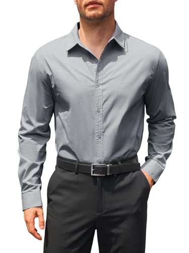 Runcati - Runcati Herren Hemd Langarm Regular Fit Businesshemd Männer Einfarbig Baumwolle Freizeithemden Formale Button Down Hemden Grau XXL - -15%