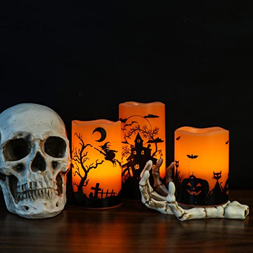 Image of Wondise Halloween Flickering Flameless Candles with 6 Hour Timer, Battery Operated LED Real Wax Candles Set of 3 Halloween Home Decoration Gifts(3 x 4 5 6 Inch)