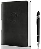 CAGIE Leather Journal for Men with Pen, Soft Cover 256 Lined Pages Notebook 180 Lay Flat for Writing Travel Diary, 5.7'' x 8.3'', Black