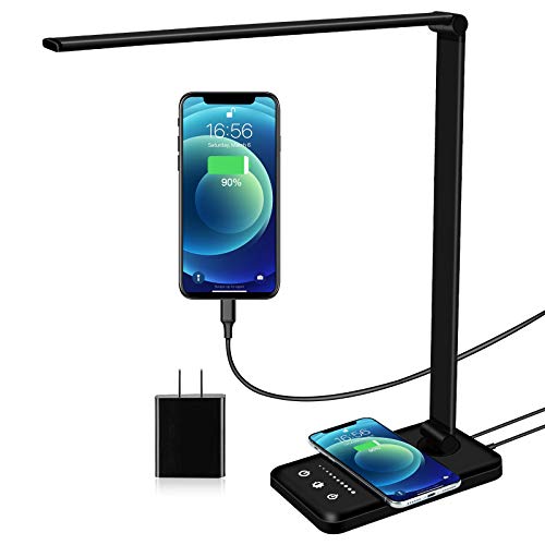 LED Desk Lamp, Desk Lamps for Home Office, Wireless Charger & USB Charging Port, Eye-Caring Desk Light with 5 Colors Modes and 5 Brightness Levels, Touch Control, 30/60 Mins Auto Timer (Black) LED Desk Lamp, Desk Lamps for Home Office, Wireless Charger & USB Charging Port, Eye-Caring Desk Light with 5 Colors Modes and 5 Brightness Levels, Touch Control, 30/60 Mins Auto Timer (Black)