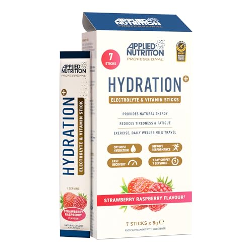 Applied Nutrition Hydration+ Sachets | Electrolyte Powder Mix | Rapid Hydration, Vitamins & Energy | Sugar-Free & Vegan | Strawberry & Raspberry | 7 x 8g Sticks