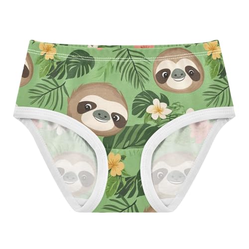 Wusikd Cute Sloth Face Girls' Underwear Cotton Tropical Leave Girls Briefs Soft Toddler Underwear 2T