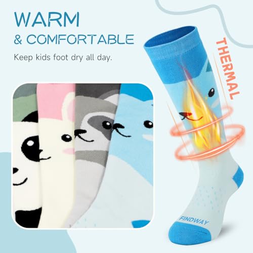 findway Kids Ski Socks, 2 Pairs Knee-high Warm Thermal Winter Snowboard Socks for Girls Boys Toddler2