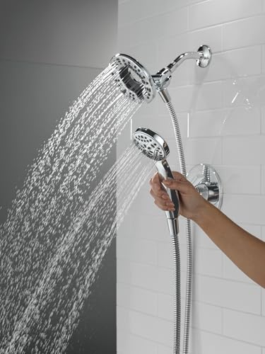 Image of Delta Albion 14 Series Chrome Shower Faucet Set with In2ition 2-in-1 Dual Shower Head with HandHeld Spray Combo, Valve Trim Kit, Chrome T142855-I (Valve Not Included)
