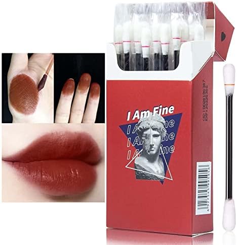 PASNOWFU 20 Pcs/Set of Tattoo Lipstick, Cotton Swab Lipstick, Tattoo Lip Stain Tattoo Lipstick Cotton Swab, Durable Waterproof Liquid Non-Stick Lipstick, Easy to Carry(Color : Reddish brown)