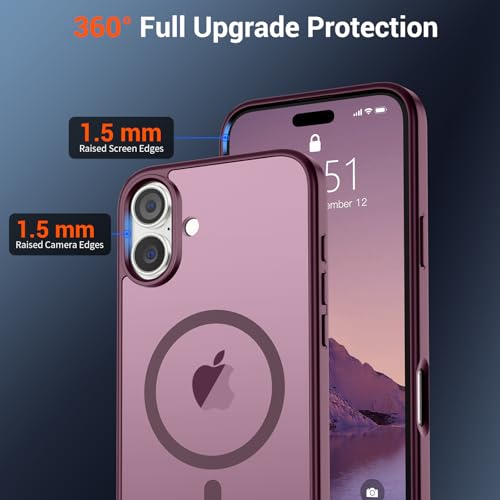 Image of SUPFINE Magnetic for iPhone 16 Plus Case(Compatible with MagSafe)(10 FT Military Grade Drop Protection) Slim Translucent Matte Shockproof with Anti-Fingerprint Phone Case,Wine Red
