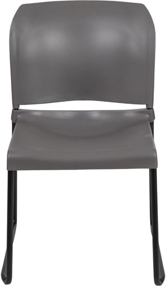 BOWERY HILL Contemporary Plastic Sled Base Stacking Chair, Gray Finish, Ergonomic Design, Powder-Coated Metal Frame, 32 in Height, 19.5 in Width, Durable Commercial Seating, Stackable for Office or