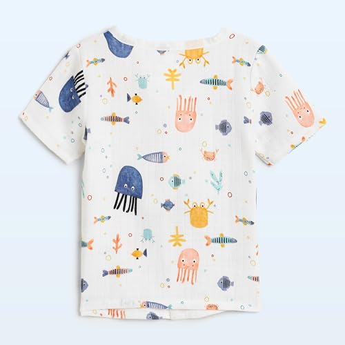 Image of The Boo Boo Club Kid'S 100% Muslin Organic Cotton Printed Button Shirt and Short Set | Half Sleeve Shirt | Summerwear Set | Kids Cothing Wear Set