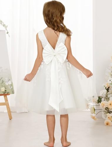 JISISANG Lace Flower Girl Dresses for Wedding Kids Puffy Tulle Communion Dress Pageant Party Prom Ball Gowns with Bow Knot3