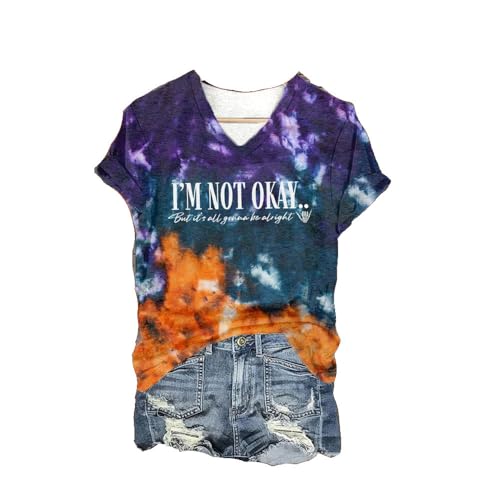 Women's I'm Not Ok But Its All Gonna Be Alright Print Crew Neck Sweatshirt I'm Not Ok But Its All Gonna Be Alright Shirt Positive Sweatshirt Positive Shirts Violet