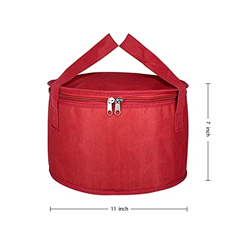 2 Pack Round Lunch Bag,Insulated Thermal Pastry And Pie Carrier,Reusable Insulated Cake Cooler Casserole Carrier Bags For Potluck,Picnics Food Delivery,11X7 Inch (Red Color) #TOP3
