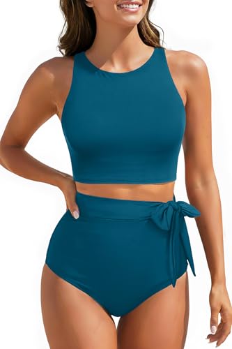 Aqua Eve Women High Waisted Bikini Set Racerback Swimsuit Two
