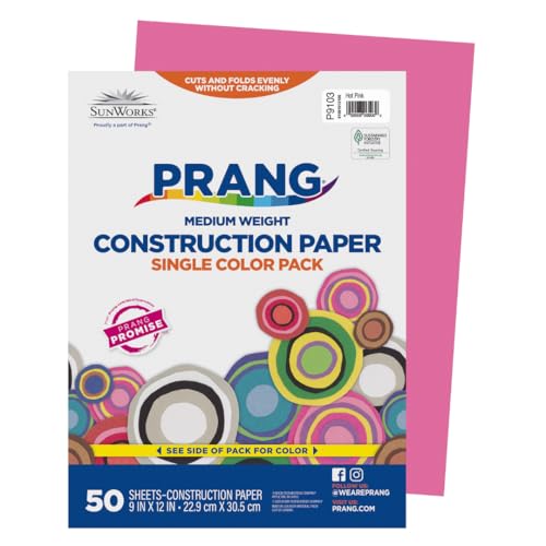 Image of Prang Construction Paper, 9 inch x 12 inch, Hot Pink, 50 /Pack, 1 Pack | Formerly SunWorks, P9103