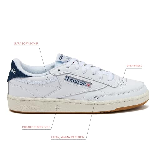 Reebok Club C 85 Vintage Tennis Sneakers for Women, Casual White Womens Shoes, Size 5 to 11 - Footwear White/Batik Blue/Chalk, 8.5 Medium