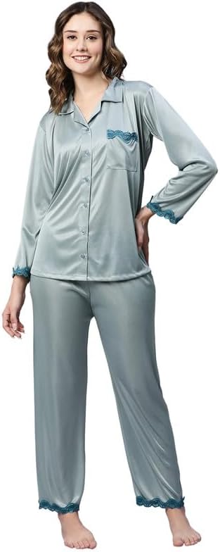 Women's Satin Solid Pajama Set Pack of 1