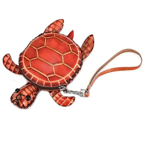 Cute Mini Animal Wallet for Kids & Students, Handmade Leather Turtle Coin Purse, Small Cowhide Change Pouch, Cartoon Zipper Coin Bag