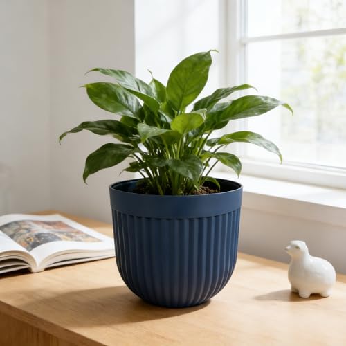 Dexceder 12x10 Broad Striped Flower Plant Dumpy Pot (2 Pack, Deep Blue) by Dexceder - Used condition - Image 3