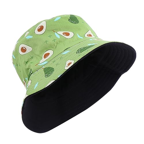 FRCOLOR 1 Pieza Sombrero de Pescador de Fresa Cerveza Sombrero de Sol de Playa de Viaje plegatin Tripe Sombrero de Pescador con Estampado de Frutas Sombrero de Doble Cara algodón Green