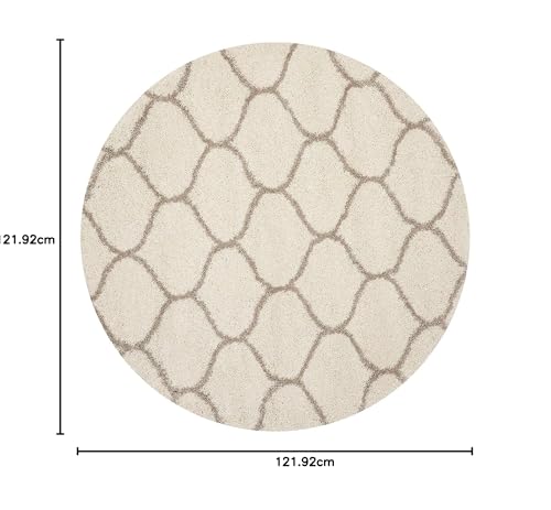 Image of Fur Shaggy Rugs and Carpets, Modern Plush Area Rug for Bedroom Living Room Floor Mat Bedside Home Decor Carpet (4x4 Feet Round, Ivory|Beige)