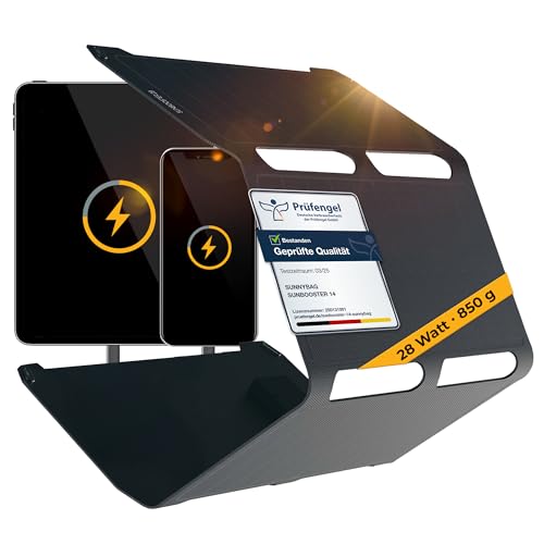 Sunnybag SUNBOOSTER 28 | Chargeur Solaire Portable de 28 W | Pliable, Efficace, étanche | 2 Sorties USB | Téléphone Portable, Tablette, Banque d'alimentation en déplacement | pour l'extérieur, la