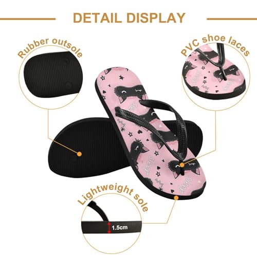 ALAZA Cute Black Cat Eyes Flip Flops for Women Fashion Beach Slippers Comfort Mens Flip Flops Non-Slip Rubber Shower Slippers Sandal for Hotel Travel Sport,XS3