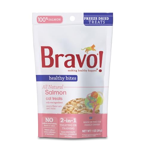 Bravo! Healthy Bites Single Ingredient Freeze Dried Raw Cat Treats, Salmon, 1 Ounce, High Protein, Grain Free, Gluten Free Bravo! Healthy Bites Single Ingredient Freeze Dried Raw Cat Treats, Salmon, 1 Ounce, High Protein, Grain Free, Gluten Free