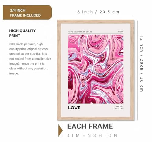 Image of BLINKART Pink Swirl Aesthetic Modern Art Walls With Frame | Natural Wood Texture | Living Room Bedroom Office Wall Decoration | Poster Home Decor Frames Wall Bedroom | 12x8 Inches (D78)