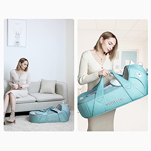 SUNVENO Baby Bed & Baby Lounger, Moses Basket Bassinet Bedside Sleeper Newborn Infant Travel Bed Carrycot for 0-12 Months (Green) - Thumbnail 7