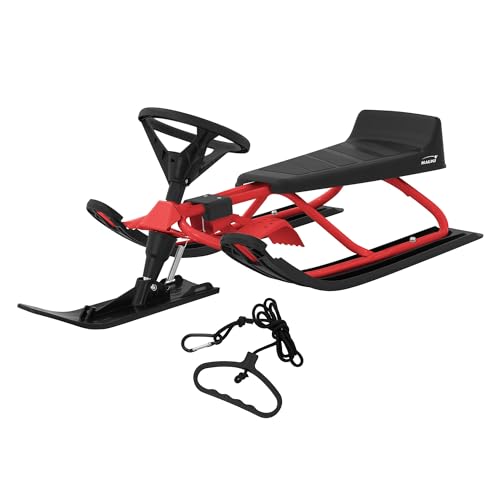 ECD Germany Lenkschlitten in Rot, Kinderschlitten Rodel ab 5 Jahre, Skibob...