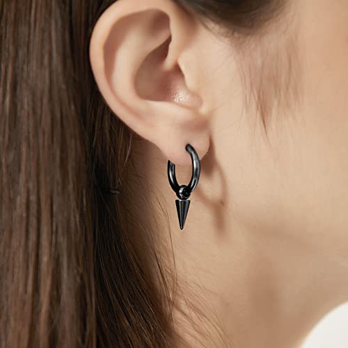 U7 Stainless Steel Huggie Hoops with Cone Charms #TOP28