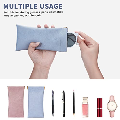 Molshine 2Pcs Portable Leather Sunglass Pouch,Soft Eyeglass Case,Eyewear Sleeve For Reading Glasses,Small Sunglasses (Blue&Pink) #TOP4