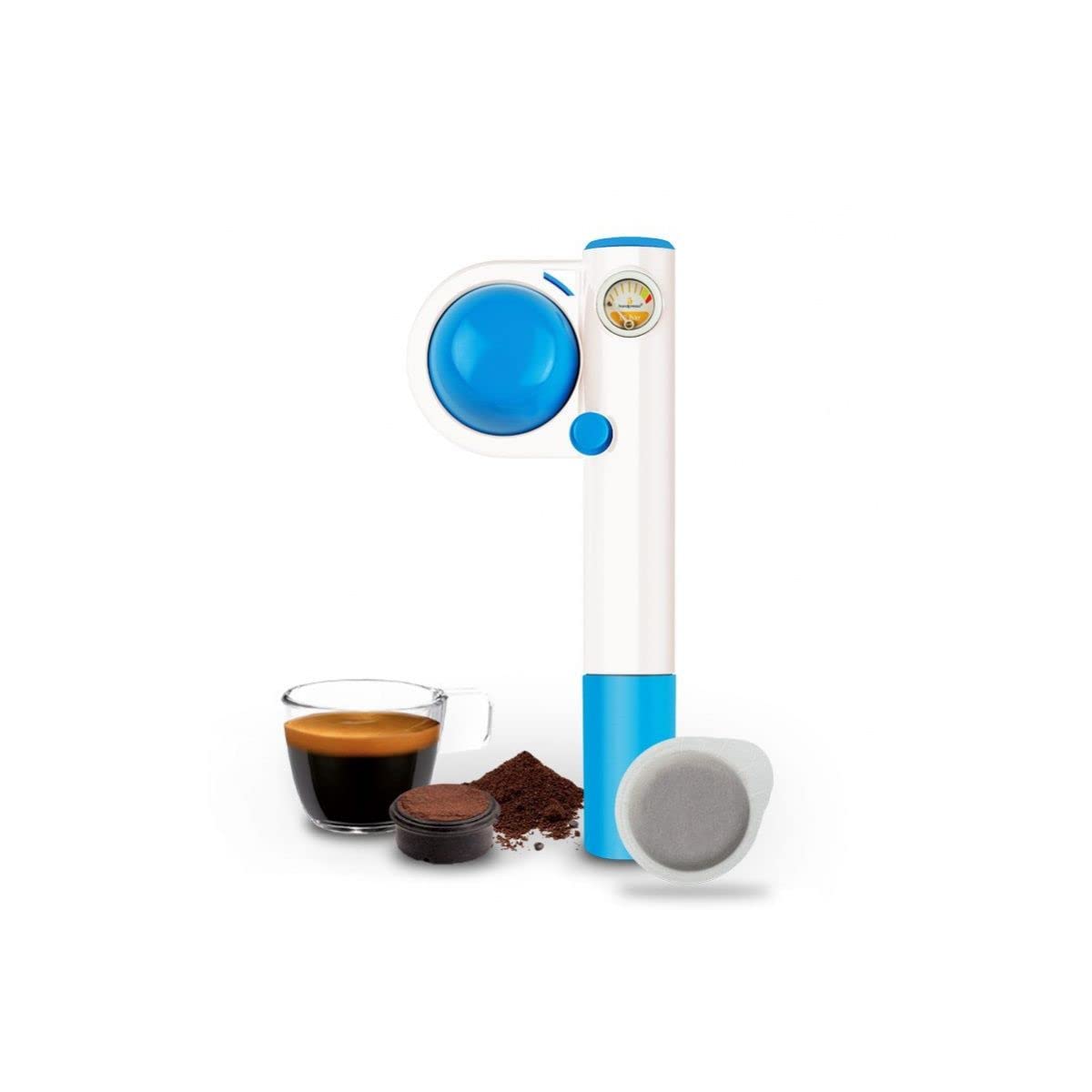 Handpresso 48268 Macchina espresso portatile e manuale per cialde ESE o caffè sciolto, Pump Pop Blu