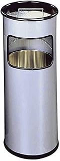 Durable 333023 metalowy kosz na śmieci z popielniczką, wyjmowany kosz wewnętrzny i popielniczka, okrągły, srebrny