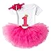 NNJXD Girl Newborn Crown Tutu 1st Birthday 3 Pcs Outfits Romper+Dress+ Headband Size (1) 1 Year Rose