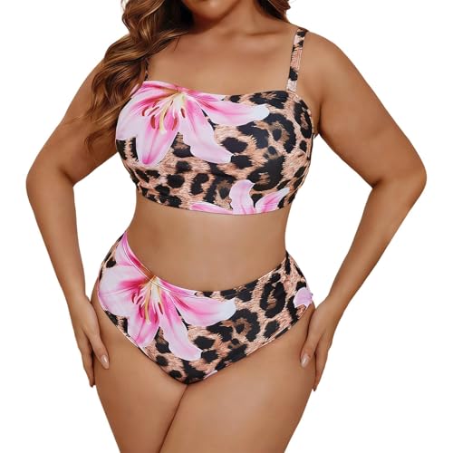Traje de Baño Tankini de Dos Piezas con Diseño Floral y Tirantes Ajustables para Mujer Tallas Grandes (XXXL)